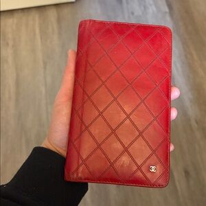 CHANEL Quilted Red Leather bifold Wallet with silver CC Logo and original COA